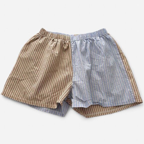 Two-Tone Tan & Blue pin Striped Boxer Shorts Indie Minimalist Unisex Small - Picture 2 of 4